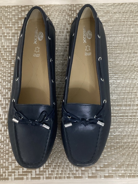 Geox Shoes - Geox Navy Leather Moccasin Loafers with Bow Detail